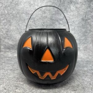 Vintage Black General‎ Foam Halloween Large Pumpkin Blow Mold Candy Bucket USA